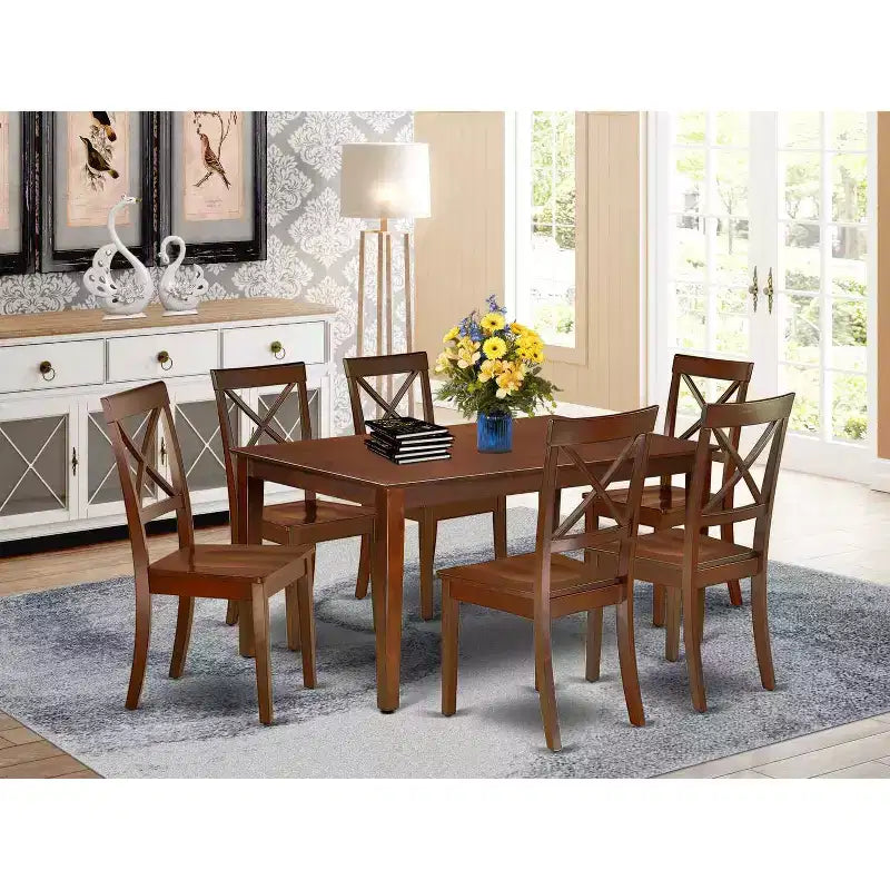 Medieval Dining Set 7-Piece - 60 Rectangle Table & 6 Chairs - Classic Wood Furniture for Home