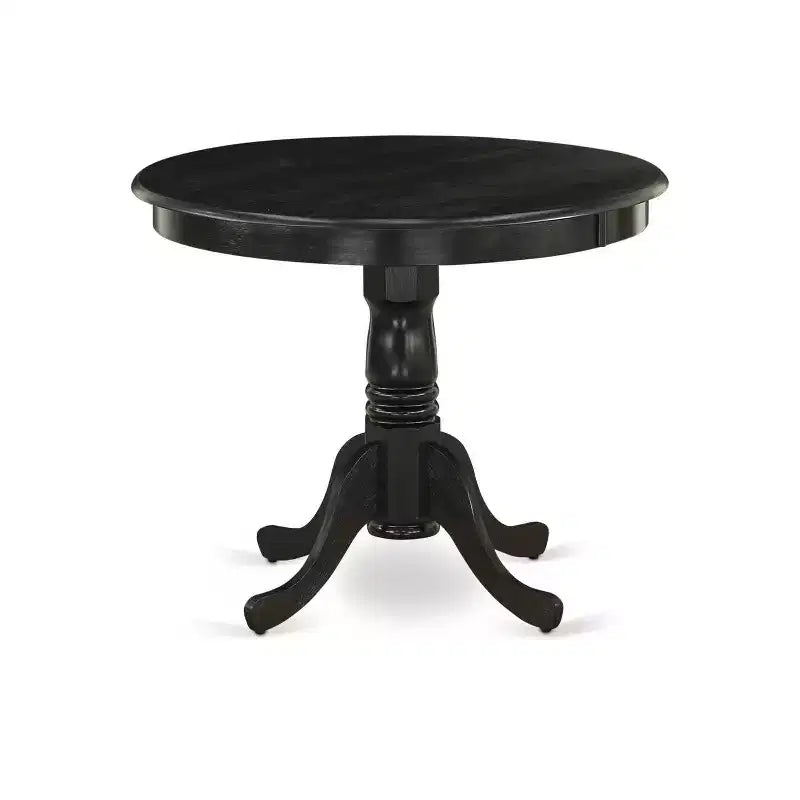 HomeStock 3-Pc Wirebrushed Black Solid Wood Top - Round Dining Room Set - Seats 4