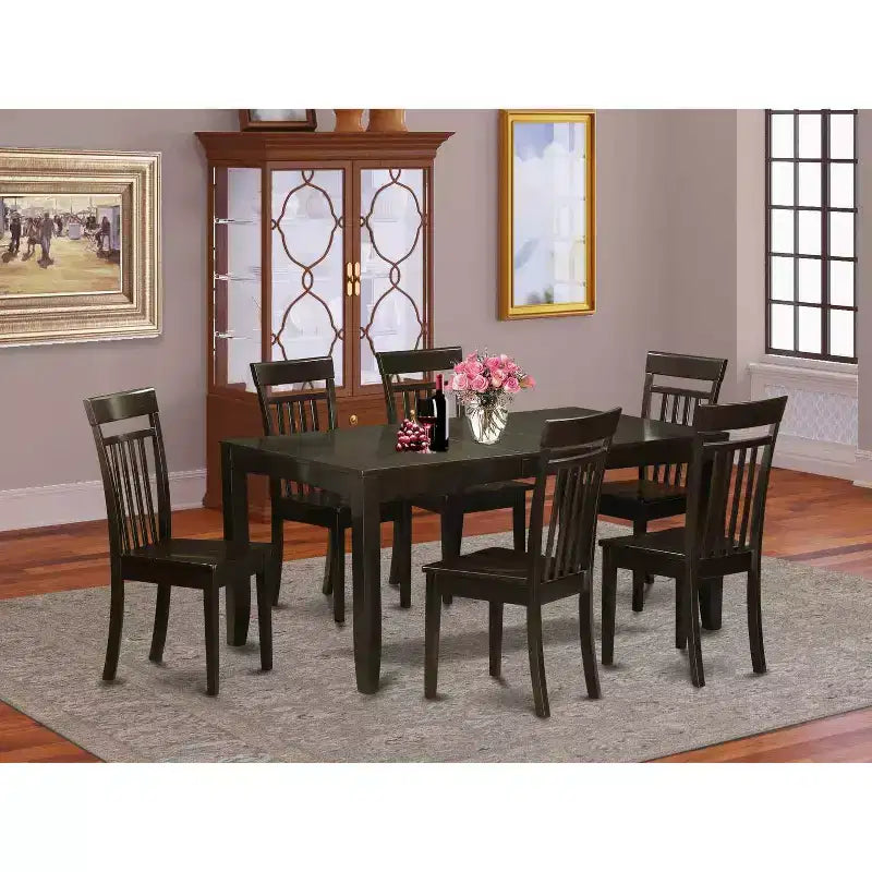 Vintage Dining Set - 7 Piece Table & Chair Set - Rectangle Table with Butterfly Leaf - Cappuccino Finish