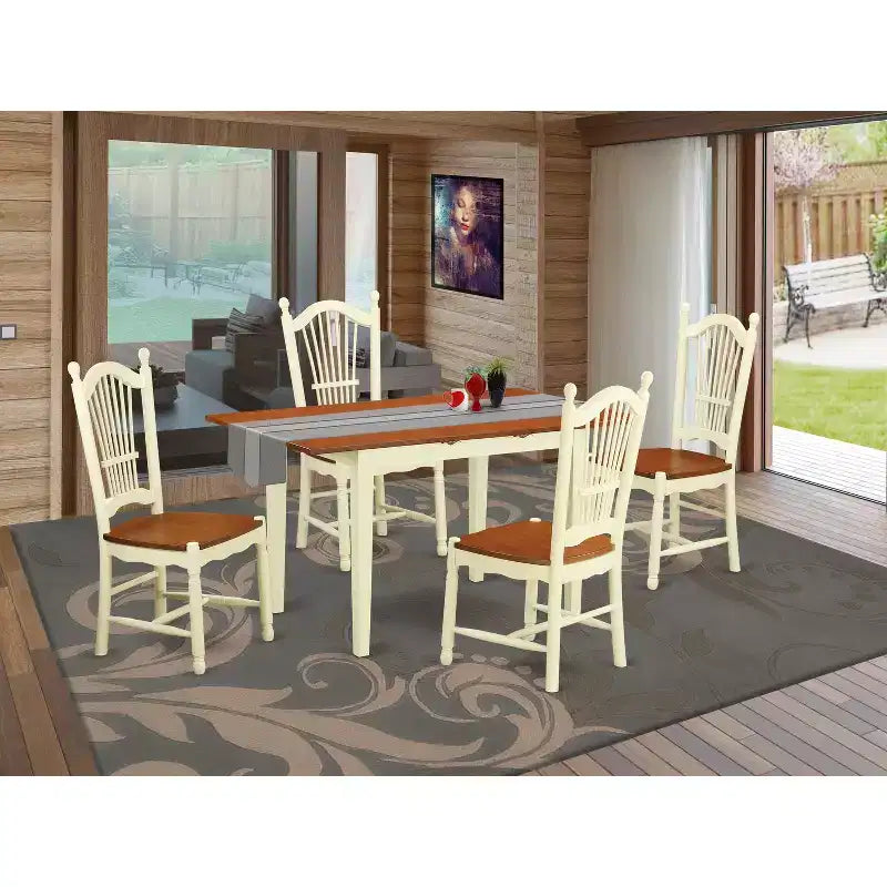 Dining Table Set 5 Piece - Rectangle Table with Butterfly Leaf & 4 Chairs - Kitchen Dinette Set