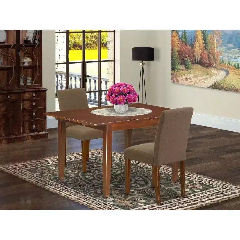 HomeStock 3-Piece Mahogany Finish Rectangular Solid Wood Top Dining Table Set