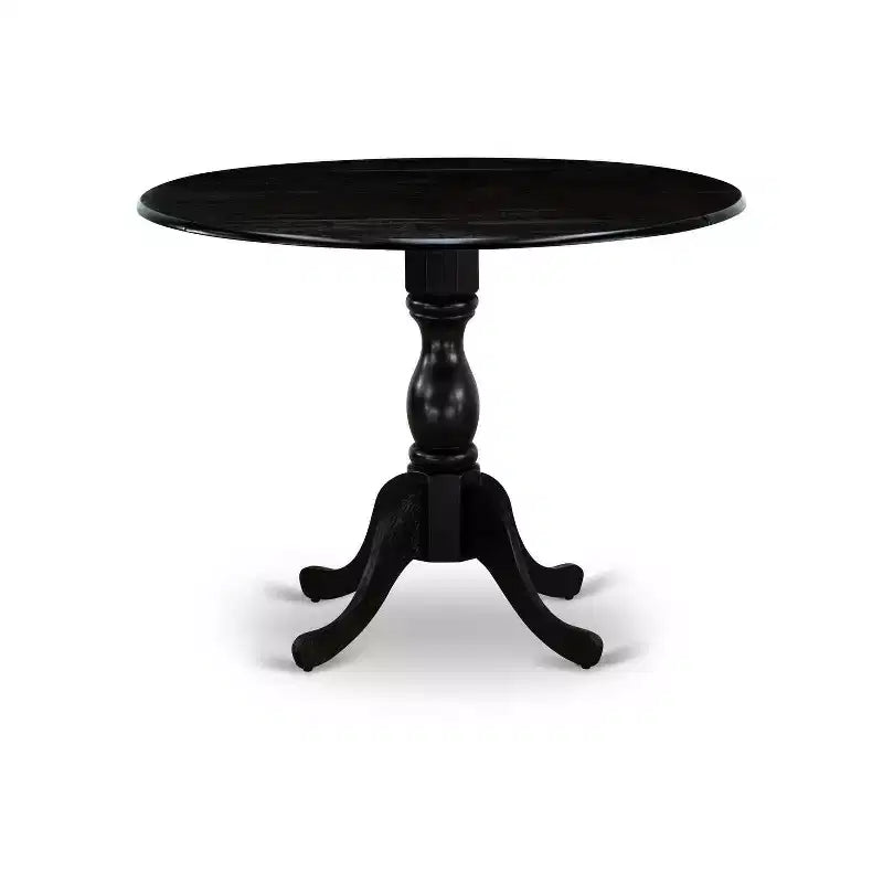 HomeStock 5-Piece Wire Brushed Black Finish Solid Wood Top Dining table with 4 Chairs with Drop Leaf Lattice Back