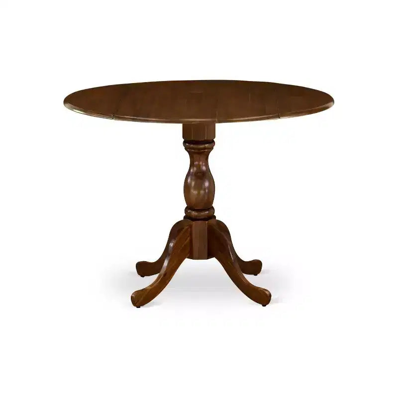 HomeStock 5-Piece Antique Walnut Finish Solid Wood Top Dining table with 4 Chairs with Drop Leaf Lattice Back