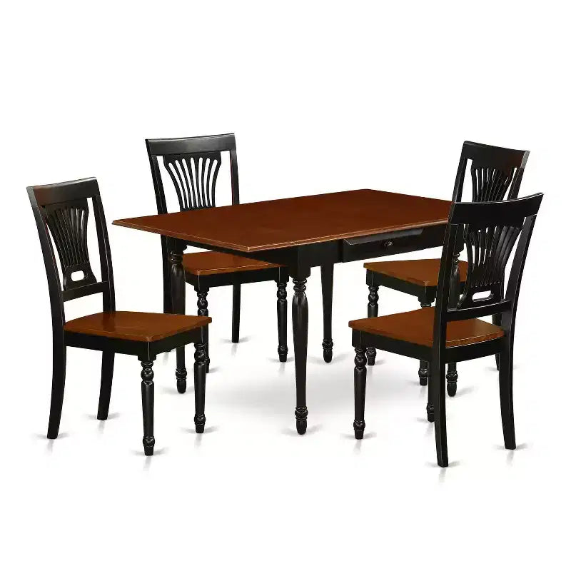 Kitchen Table Set with 4 Chairs - Wooden Dining Room Set - Black & Cherry Finish - 5 Piece Table Set