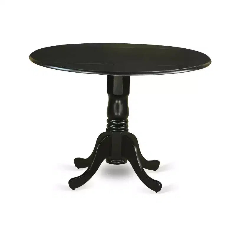 Round Kitchen Table Set 5pc 42 Table w/ Drop Leaves & 4 Parsons Chairs - Black PU Leather