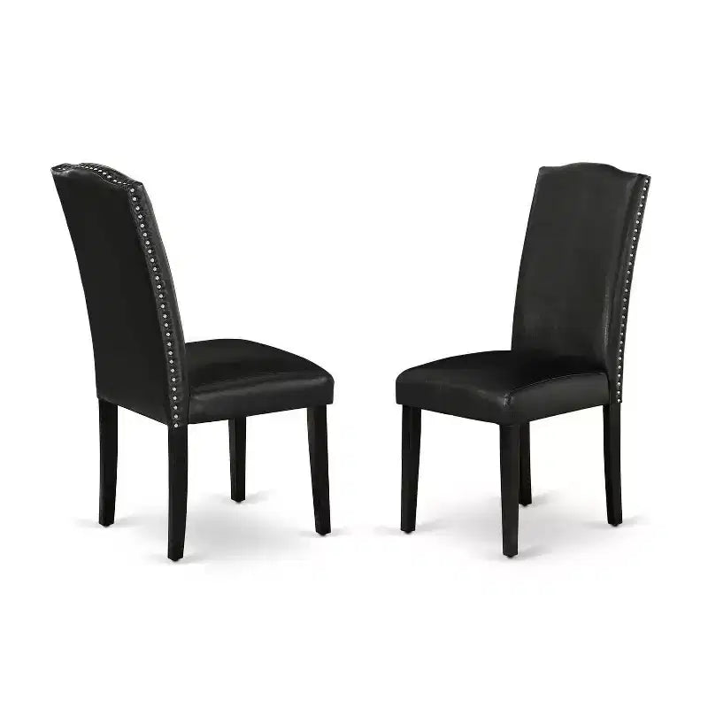 Round Kitchen Table Set 5pc 42 Table w/ Drop Leaves & 4 Parsons Chairs - Black PU Leather