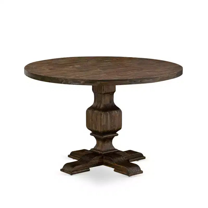 HomeStock 5-Piece Round Distressed Jacobean Finish Solid Wood Top Dining Table with 4 Parson Chair