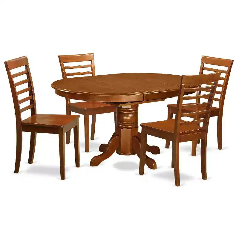 HomeStock 5-Piece Oval Saddle Brown Finish Solid Wood Top Dining table with 4 Chairs