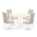 HomeStock 5-Pc Linen White Finish Solid Wood Top - Dining Room Set with High Back - Seats 4