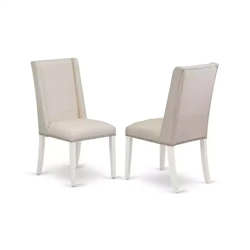 HomeStock 5-Pc Linen White Finish Solid Wood Top - Dining Room Set with High Back - Seats 4
