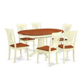 HomeStock 7-Piece Buttermilk and Cherry Finish Solid Wood Top Dining Table with 6 Chairs