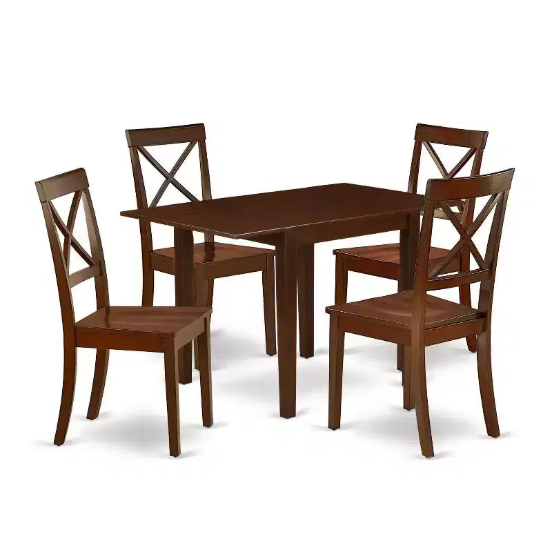 HomeStock 5-Pc Mahogany Finish Solid Wood Top - Dining Room Set - Seats 4