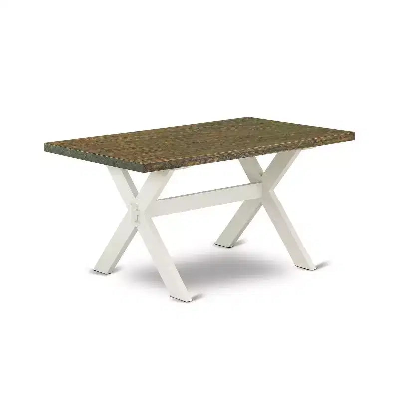 HomeStock 6-Piece Rectangle Wire Brushed Linen White Finish Solid Wood Top Dining Table with 1-Bench, 4-Chairs