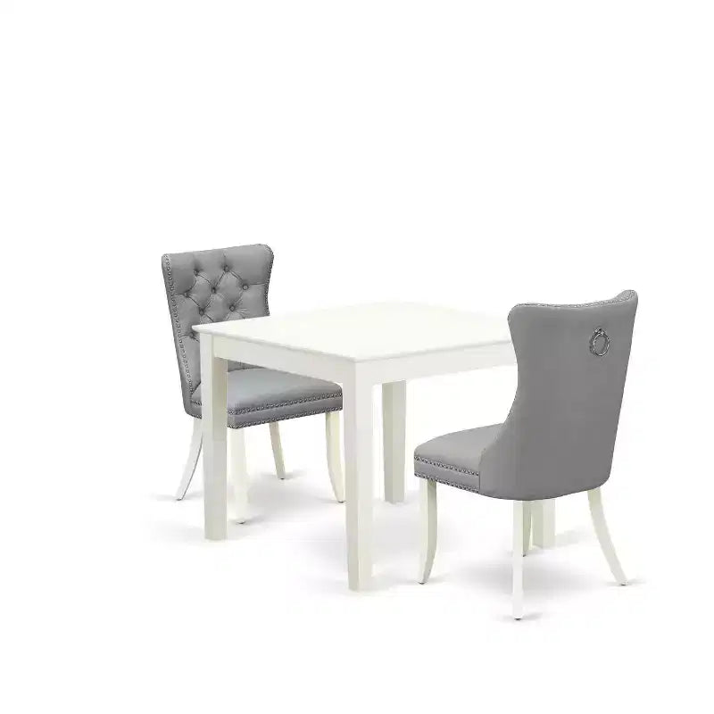 HomeStock 3-Pc Linen White Finish Square Solid Wood Top Dining Table Set
