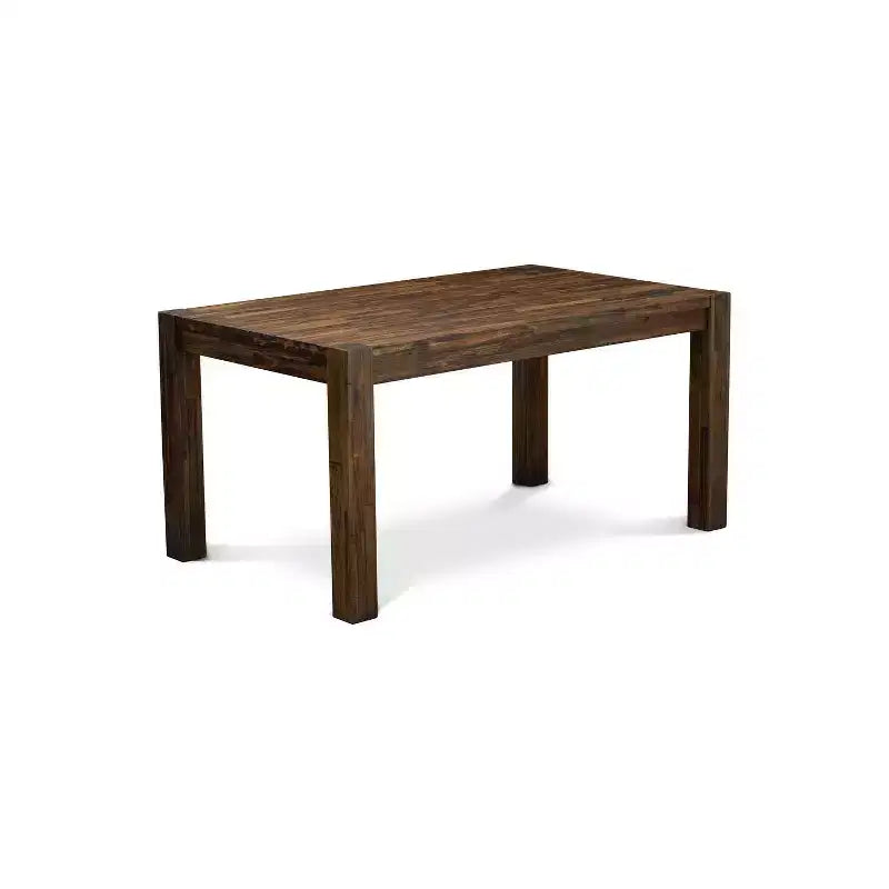 HomeStock 7-Piece Rectangle Distressed Jacobean Finish Solid Wood Top Dining Table with 6 Parson Chairs