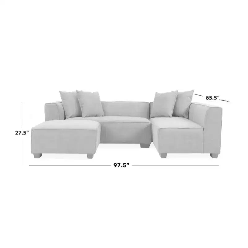 HL Home Furnishings Right-hand Facing Velour Sectional with Ottoman