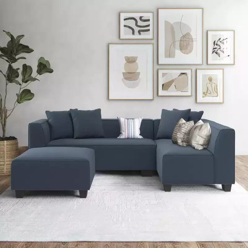 HL Home Furnishings Right-hand Facing Velour Sectional with Ottoman