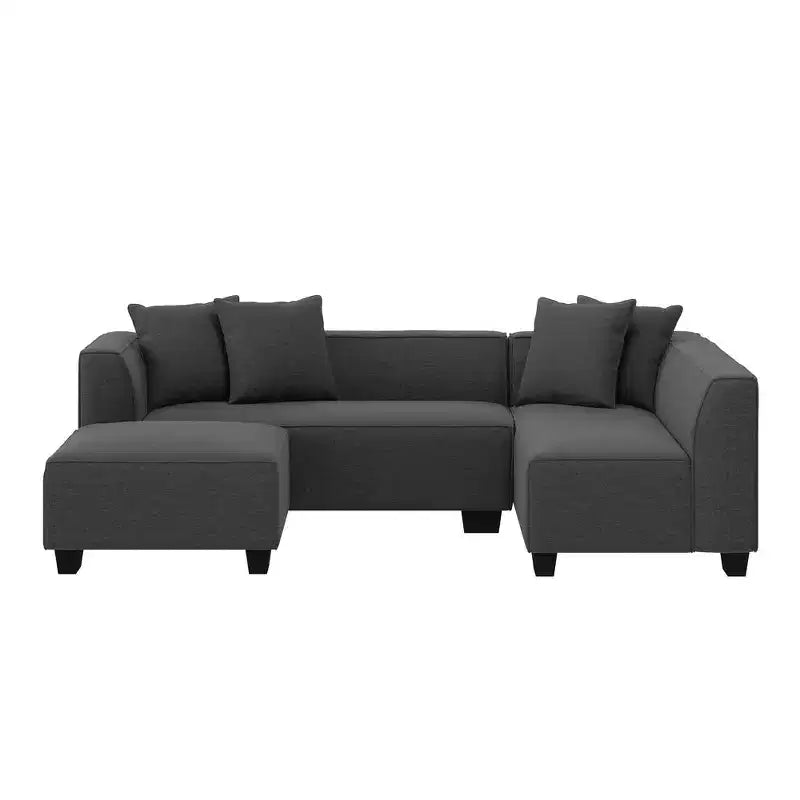 HL Home Furnishings Right-hand Facing Velour Sectional with Ottoman