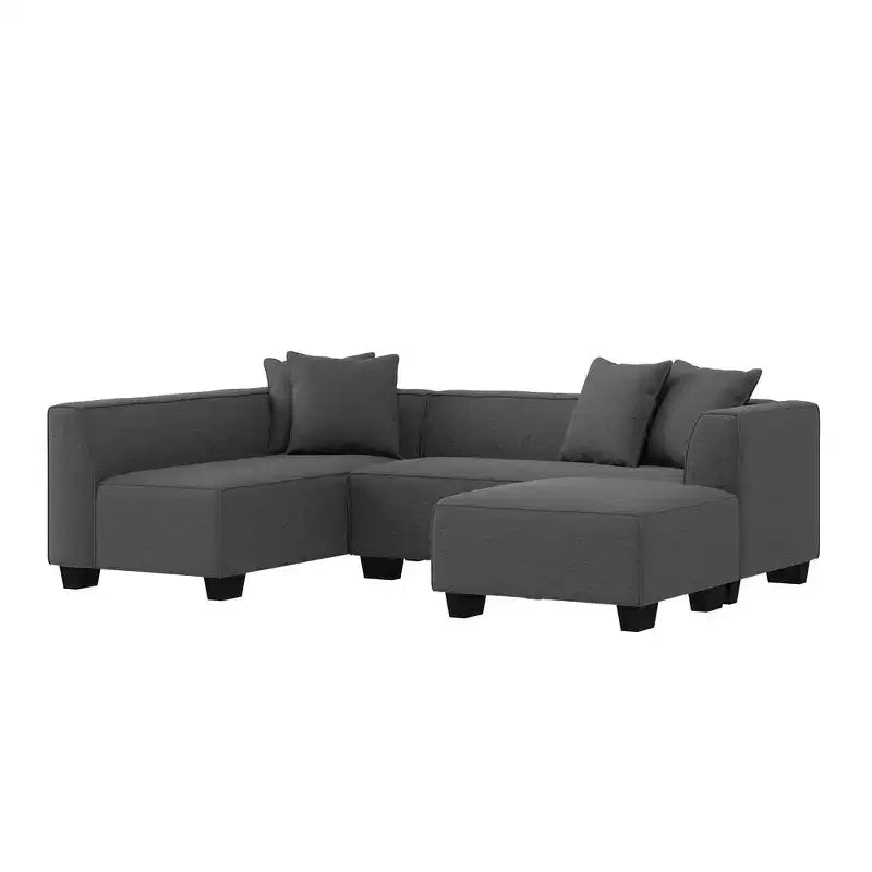 HL Home Furnishings Right-hand Facing Velour Sectional with Ottoman
