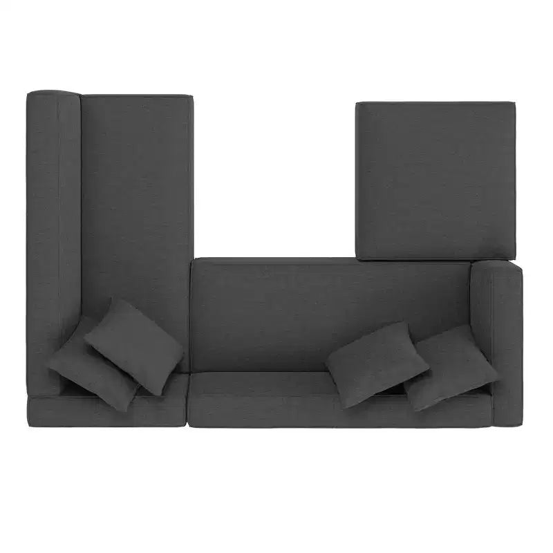 HL Home Furnishings Right-hand Facing Velour Sectional with Ottoman