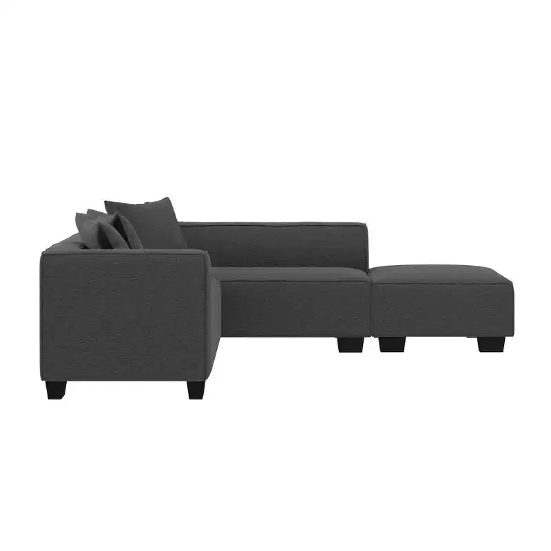 HL Home Furnishings Right-hand Facing Velour Sectional with Ottoman