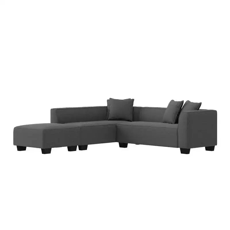 HL Home Furnishings Right-hand Facing Velour Sectional with Ottoman