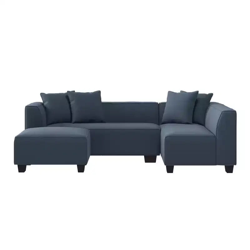 HL Home Furnishings Right-hand Facing Velour Sectional with Ottoman