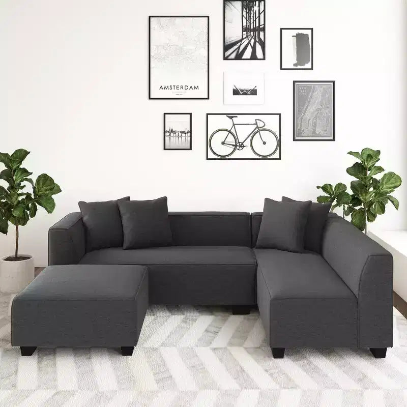 HL Home Furnishings Right-hand Facing Velour Sectional with Ottoman