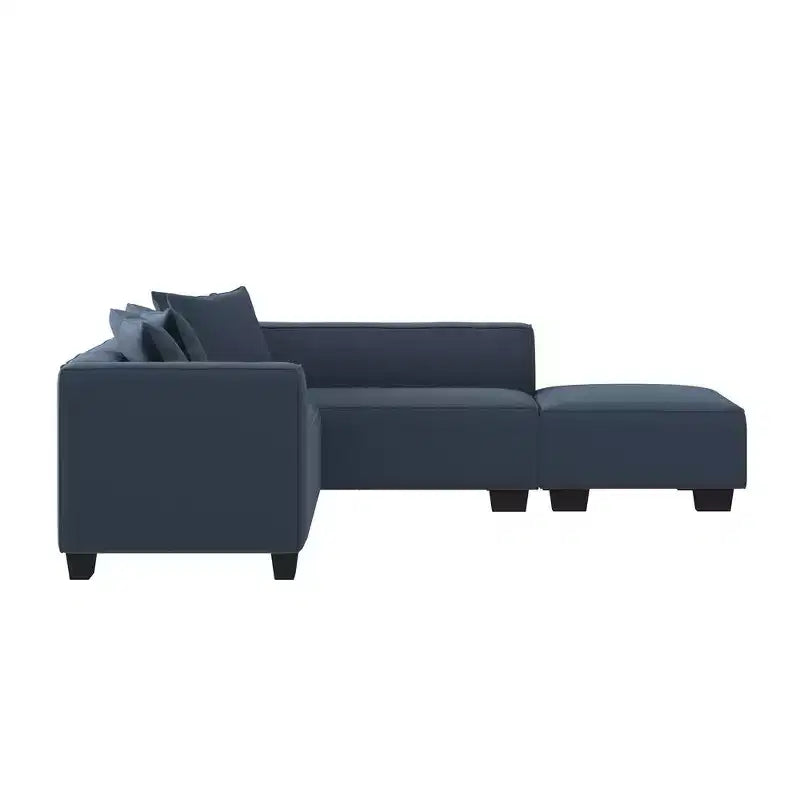 HL Home Furnishings Right-hand Facing Velour Sectional with Ottoman