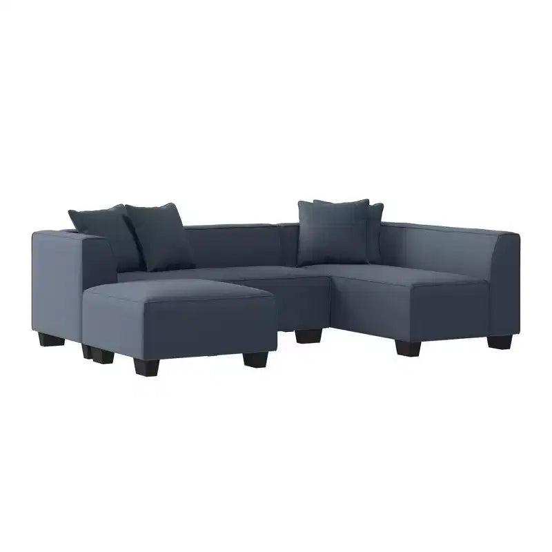 HL Home Furnishings Right-hand Facing Velour Sectional with Ottoman