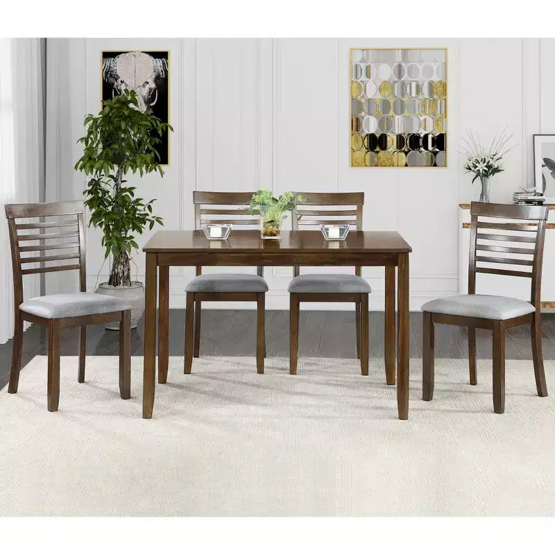 CLIHOME 5 Pieces Modern Dining Set, Rectangular Wooden Dining Table with 4 Upholstered Chairs for Kitchen, Dining Room