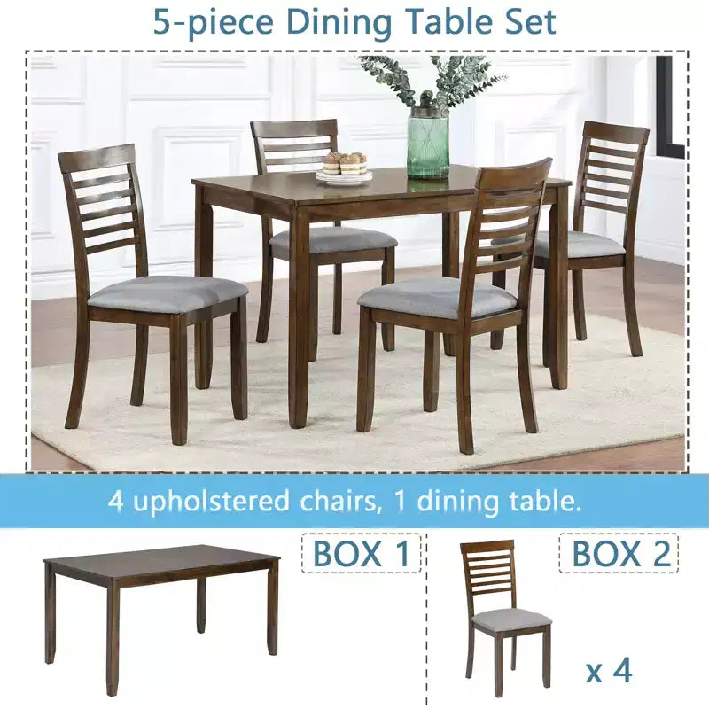 CLIHOME 5 Pieces Modern Dining Set, Rectangular Wooden Dining Table with 4 Upholstered Chairs for Kitchen, Dining Room