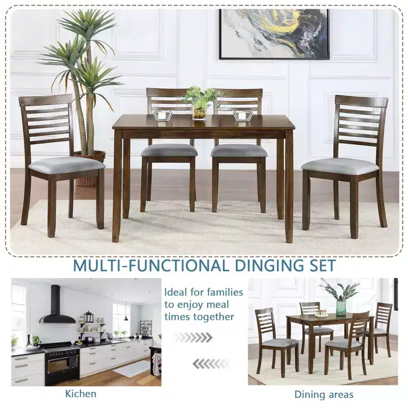 CLIHOME 5 Pieces Modern Dining Set, Rectangular Wooden Dining Table with 4 Upholstered Chairs for Kitchen, Dining Room