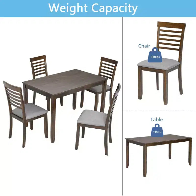 CLIHOME 5 Pieces Modern Dining Set, Rectangular Wooden Dining Table with 4 Upholstered Chairs for Kitchen, Dining Room