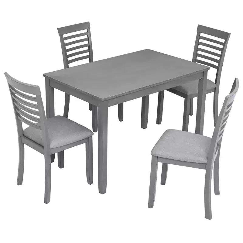 CLIHOME 5 Pieces Modern Dining Set, Rectangular Wooden Dining Table with 4 Upholstered Chairs for Kitchen, Dining Room