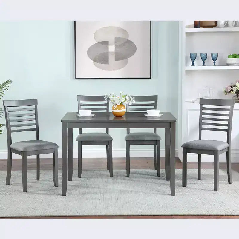 CLIHOME 5 Pieces Modern Dining Set, Rectangular Wooden Dining Table with 4 Upholstered Chairs for Kitchen, Dining Room