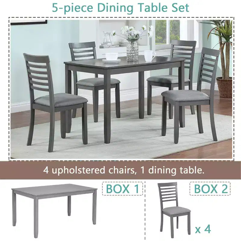 CLIHOME 5 Pieces Modern Dining Set, Rectangular Wooden Dining Table with 4 Upholstered Chairs for Kitchen, Dining Room