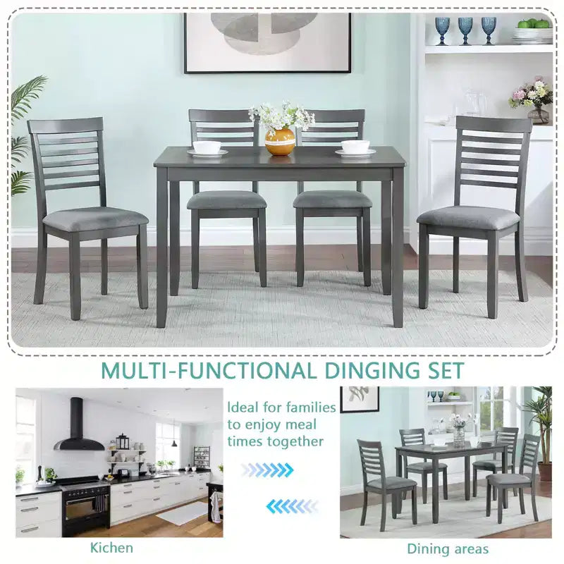 CLIHOME 5 Pieces Modern Dining Set, Rectangular Wooden Dining Table with 4 Upholstered Chairs for Kitchen, Dining Room