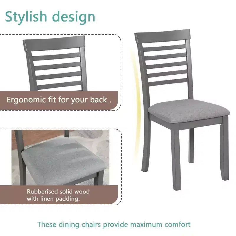 CLIHOME 5 Pieces Modern Dining Set, Rectangular Wooden Dining Table with 4 Upholstered Chairs for Kitchen, Dining Room