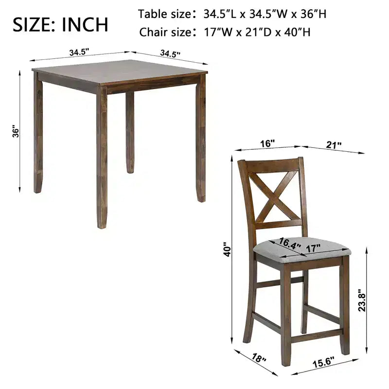 CLIHOME 5 Pieces Dining Table Set, Set for 4 Wooden Kitchen Dining Square Table Set with Square Table and 4 Upholstered Chairs