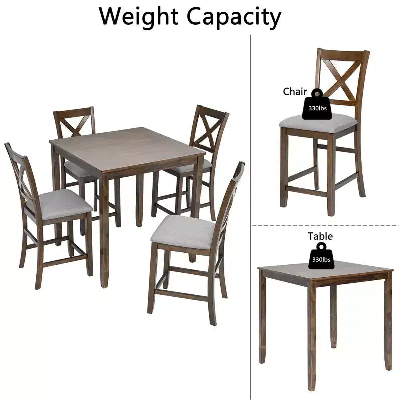 CLIHOME 5 Pieces Dining Table Set, Set for 4 Wooden Kitchen Dining Square Table Set with Square Table and 4 Upholstered Chairs