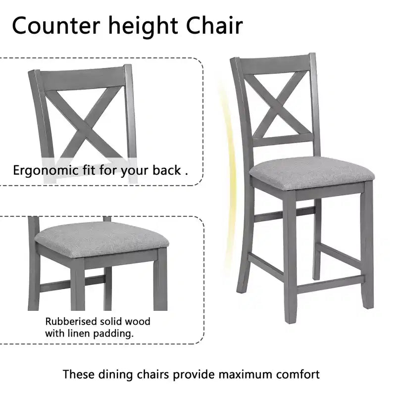 CLIHOME 5 Pieces Dining Table Set, Set for 4 Wooden Kitchen Dining Square Table Set with Square Table and 4 Upholstered Chairs