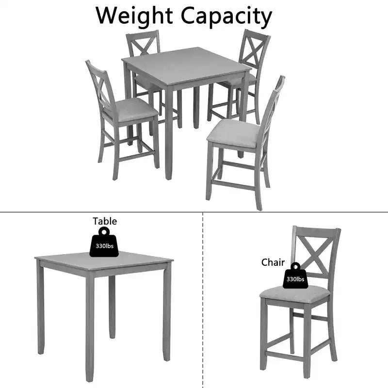 CLIHOME 5 Pieces Dining Table Set, Set for 4 Wooden Kitchen Dining Square Table Set with Square Table and 4 Upholstered Chairs