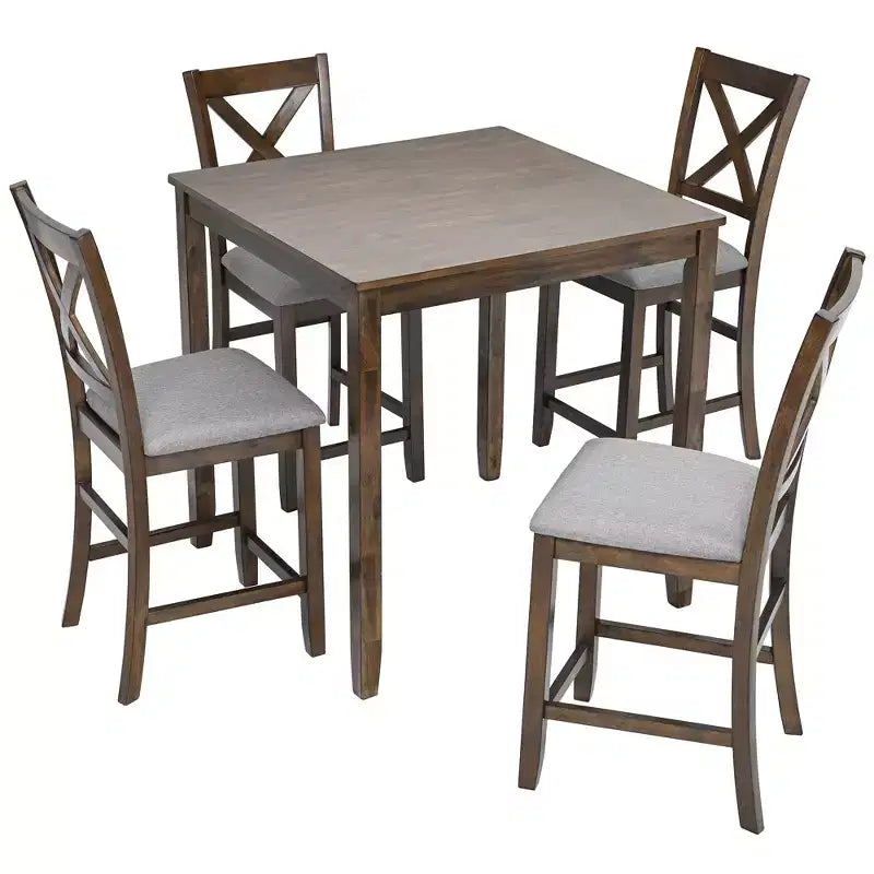 CLIHOME 5 Pieces Dining Table Set, Set for 4 Wooden Kitchen Dining Square Table Set with Square Table and 4 Upholstered Chairs