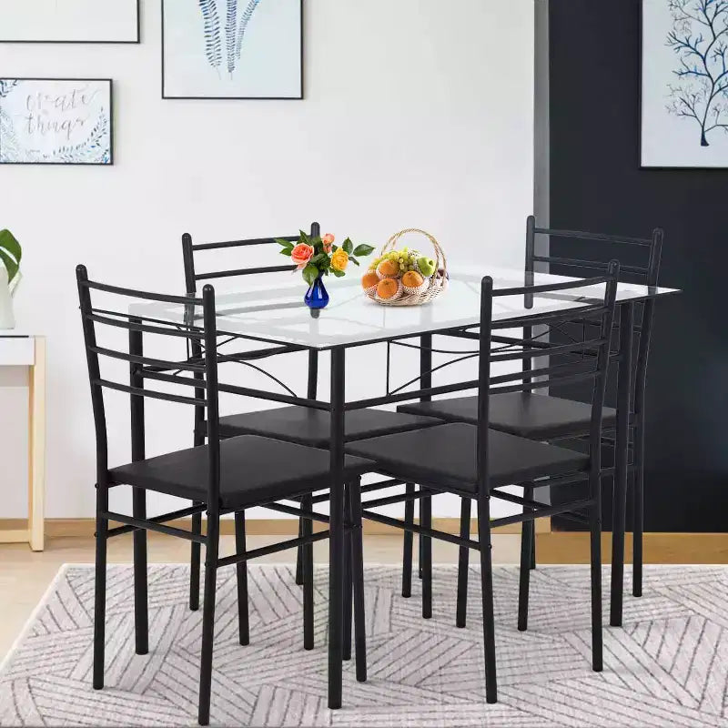 BestMassage 5 Piece Dining Table Set Modern Space-Saving Kitchen Table Set with 4 Chairs and Top Table Perfect for Small Apartments and Kitchens