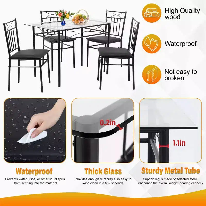 BestMassage 5 Piece Dining Table Set Modern Space-Saving Kitchen Table Set with 4 Chairs and Top Table Perfect for Small Apartments and Kitchens