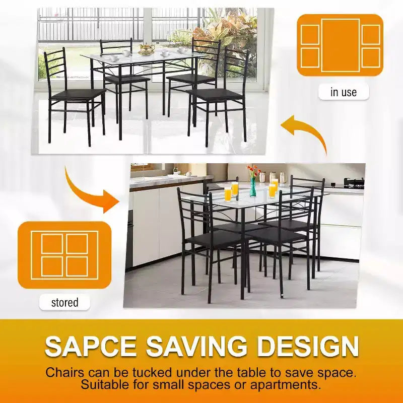 BestMassage 5 Piece Dining Table Set Modern Space-Saving Kitchen Table Set with 4 Chairs and Top Table Perfect for Small Apartments and Kitchens