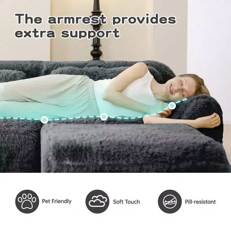 149 inch Light Khaki L-shaped Plush Fabric Sectional Sofa Couches with Throw Pillows and Ottoman ( Buckle Connection)