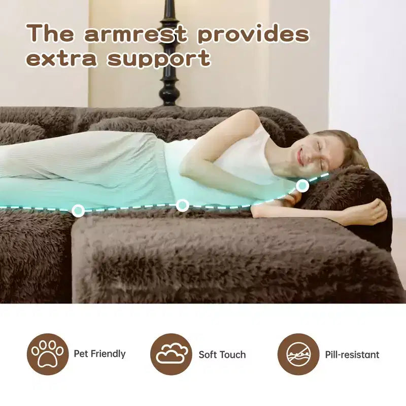 80.3 inch Light Khaki Plush Fabric Sectional Sofa with Throw Pillows and 2 Ottomans 32D High Density Sponge