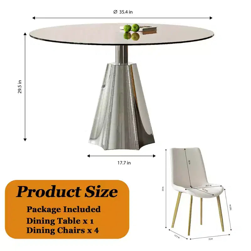 GDFStudio Lenhart Mid-Century 5 Piece Round Dining Set with 35 Glass Table and 4 Ergonomic Chairs
